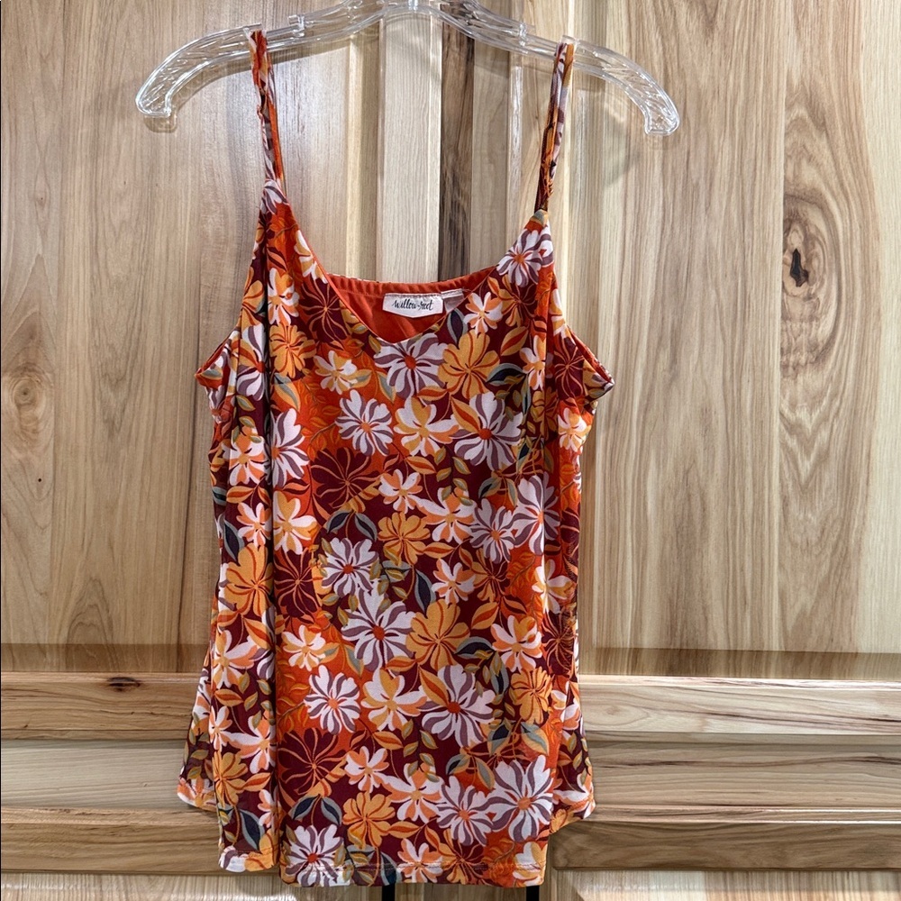 Willow & Root Vibrant Orange Floral Vintage Y2K Retro Cottagecore Fall Top